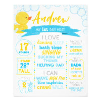 Boy Rubber Duck 1st Birthday Milestone Poster