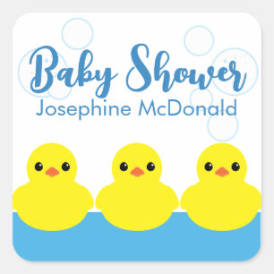 Boy Rubber Ducky Baby Shower Party Favor Square Sticker