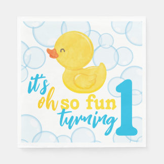 Boy Rubber Ducky Turning One First Birthday Napkin