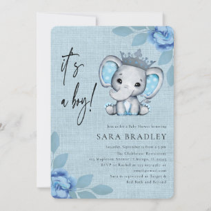 Boy Rustic burlap elephant flowers baby shower Invitation
