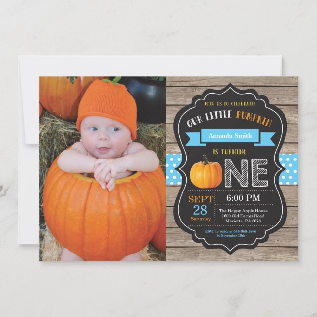 Boy Rustic Pumpkin First Birthday Invitation (Front)