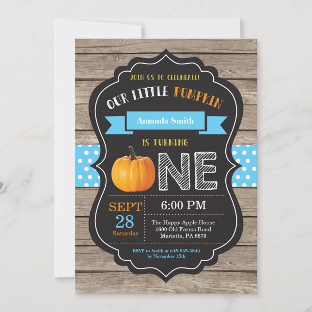 Boy Rustic Pumpkin First Birthday Invitation (Front)