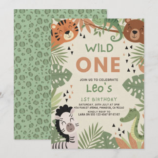 Boy Rustic Safari Greenery Wild One 1st Birthday I Invitation