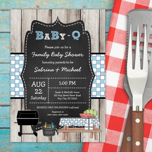 Boy Rustic Wood Family Baby Q Shower  Invitation (Creator Uploaded)