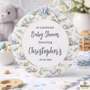 Boy’s Elephant Watercolor Baby Shower –Blue Safari Favour Tags
