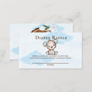 Boy’s Watercolor Teddy Bear Diaper Raffle Business Card