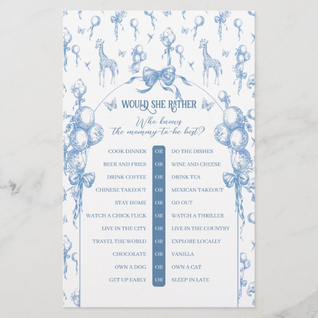 Boy Safari Animal Blue Baby Shower Mummy Game (Front)