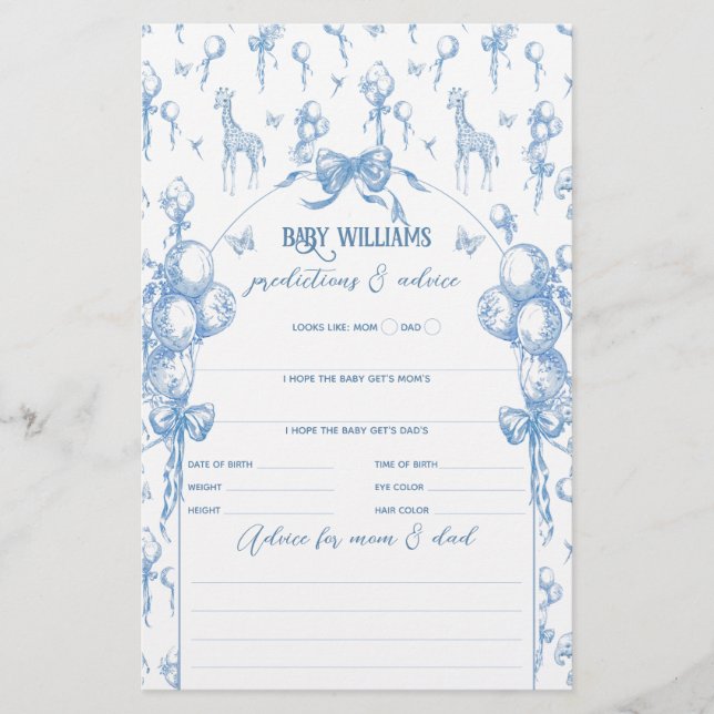 Boy Safari Animal Blue Balloon Baby Shower Game (Front)