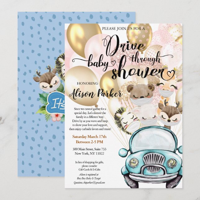 Boy Safari Animals Jungle Drive by Baby Shower Inv Invitation (Front/Back)