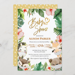 Boy Safari Animals Jungle Greenery Baby Boy Shower Invitation