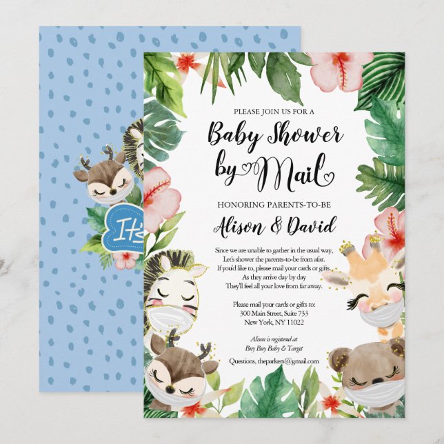 Boy Safari Animals Jungle Greenery Shower by Mail  Invitation (Front/Back)