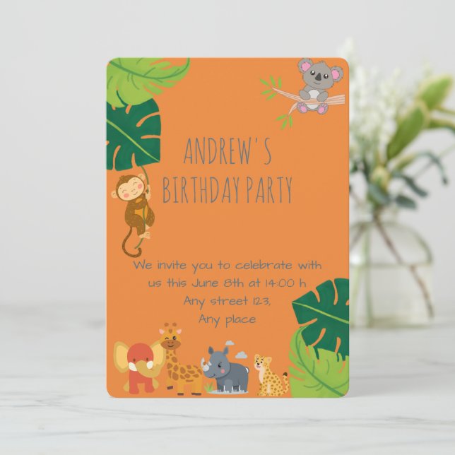 Boy Safari Birthday Invitation (Standing Front)