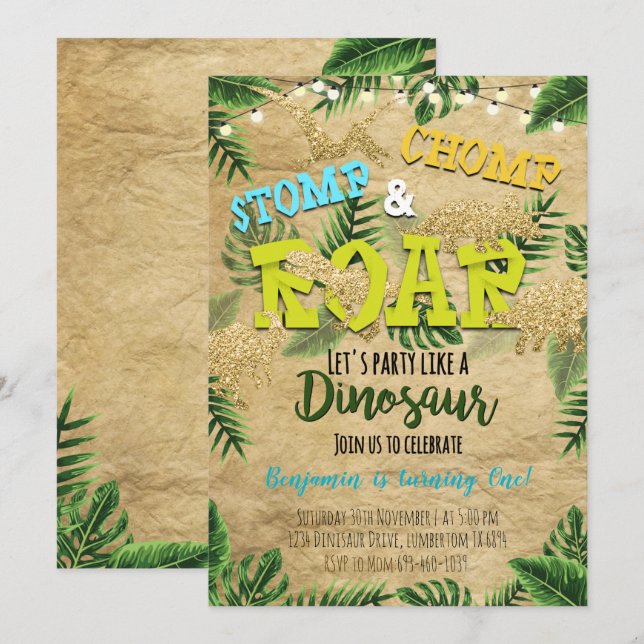 Boy Safari Dinosaur Birthday Invitation (Front/Back)
