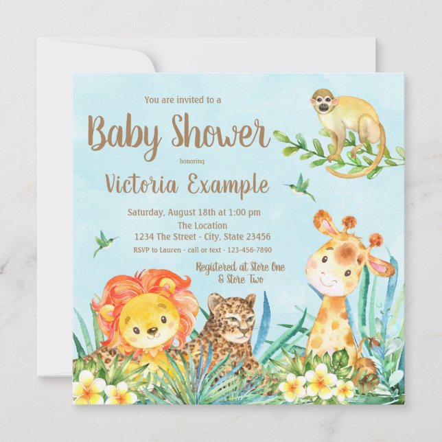 Boy Safari Jungle Animals Baby Shower  Invitation (Front)