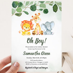 Boy Safari Jungle Baby Shower Invitation