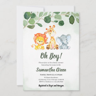 Boy Safari Jungle Baby Shower Invitation