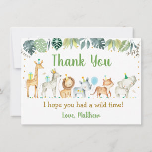 Boy Safari Party Animal Birthday Thank You Card