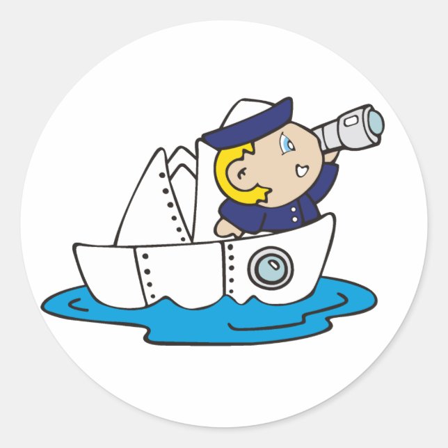 Boy Sailor in Boat Classic Round Sticker (Front)
