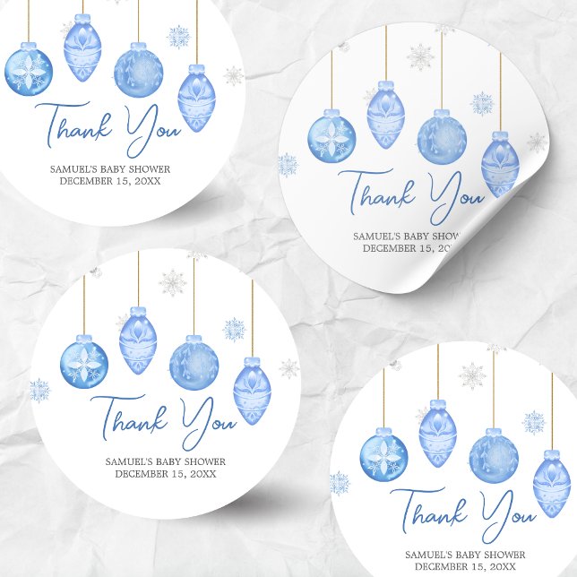 Boy Santa Baby Christmas Baby Shower Classic Round Sticker (Santa Baby Christmas Baby Shower Sticker)