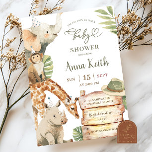 Boy Savanna Greenery Safari Baby Shower Invitation