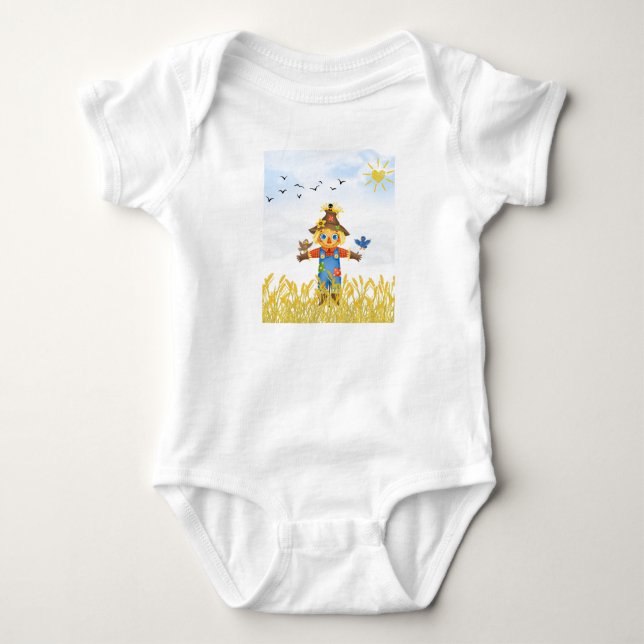 Boy Scarecrow with Birds Fall Baby Bodysuit (Front)