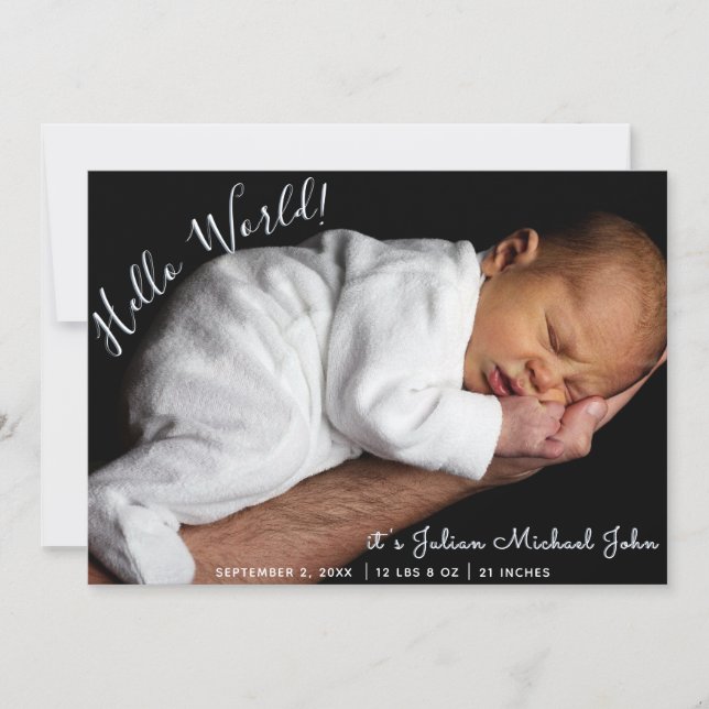 Boy Script Newborn Stats Photo Collage Birth Announcement (Front)
