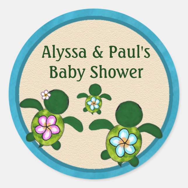 BOY Sea TURTLE Baby Shower (Honu) 02B blank #01 Classic Round Sticker (Front)