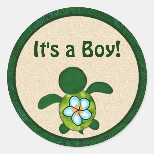 BOY Sea TURTLE Baby Shower (Honu) 02B blank #03 Classic Round Sticker (Front)