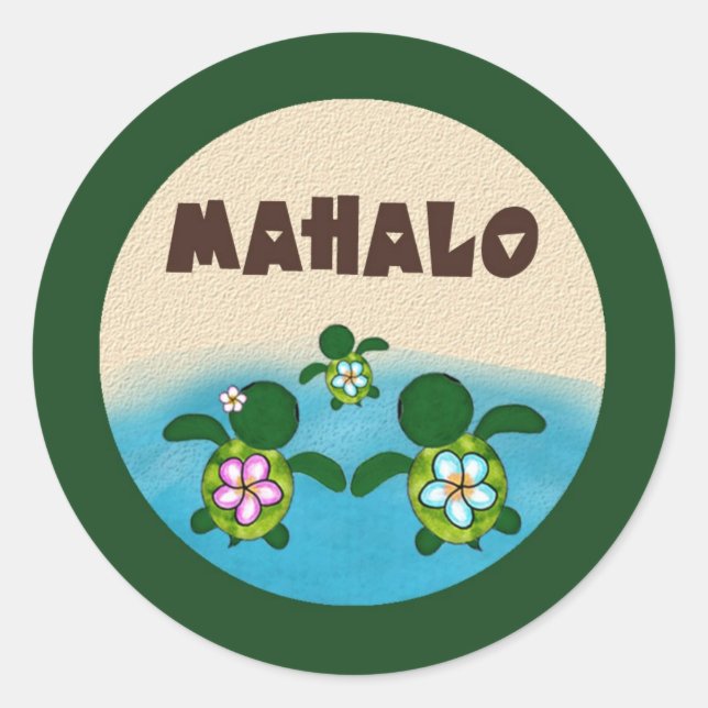 BOY Sea TURTLE Baby Shower (Honu) 02B Mahalo #4 Classic Round Sticker (Front)