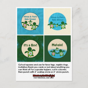 BOY Sea TURTLE Baby Shower Honu Cupcake Topper 02B Invitation Postcard