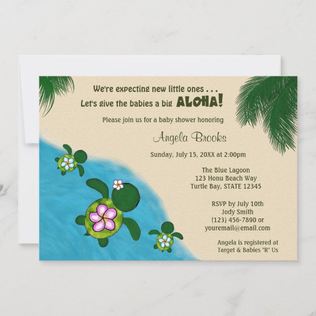 BOY Sea TURTLE Baby Shower Invite TWIN (Honu) 02C (Front)