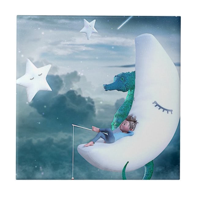 Boy & Seahorse Fishing on the Moon Tile (Front)