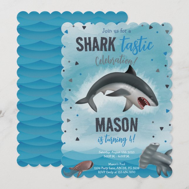 Boy Shark Birthday Shark Tastic Celebration Invitation (Front/Back)