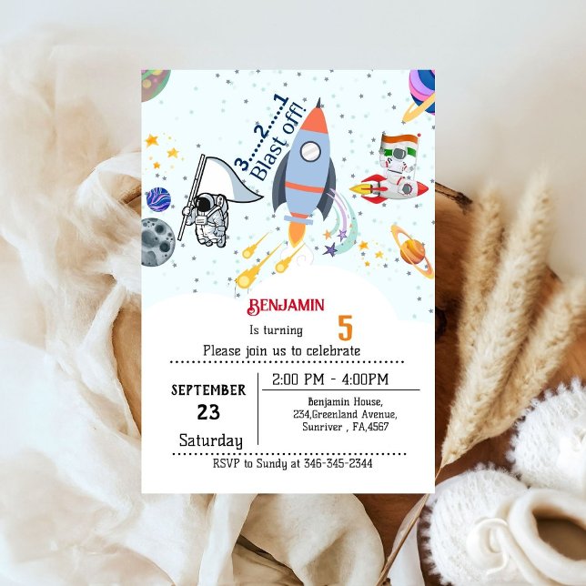 Boy Ship Outer Space birthday Invitation (Creator Uploaded)