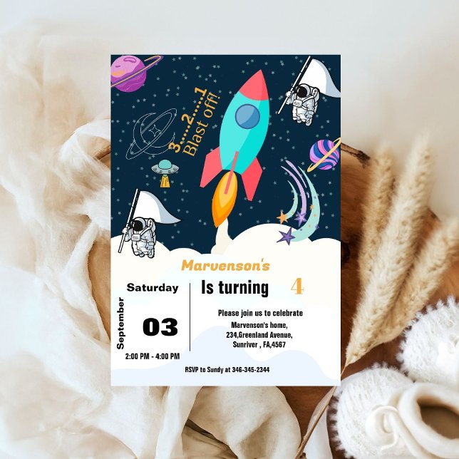 Boy ship outer space planet birthday party invitation (Creator Uploaded)