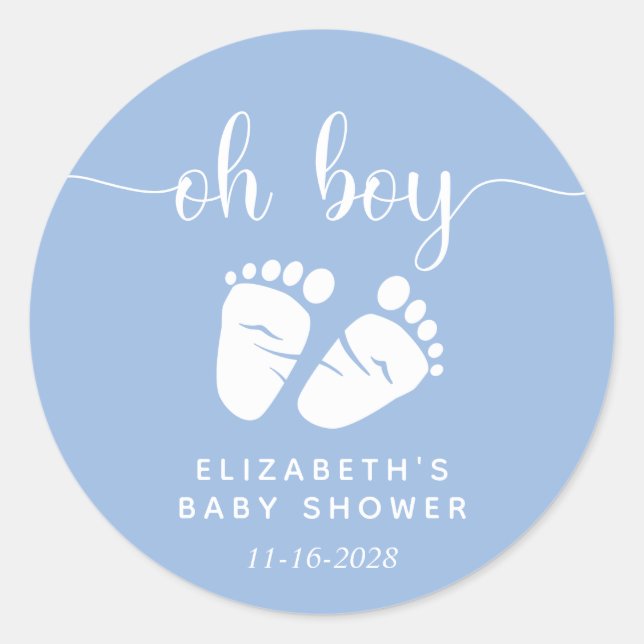 Boy Shower Baby Feet Blue Classic Round Sticker (Front)