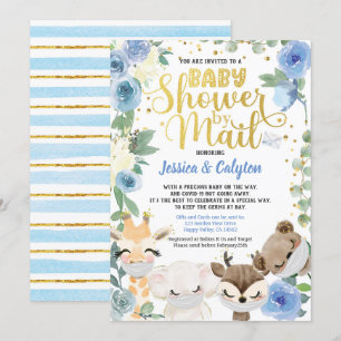 Boy Shower By Mail Pandemic Woodland Animals Mask Invitation