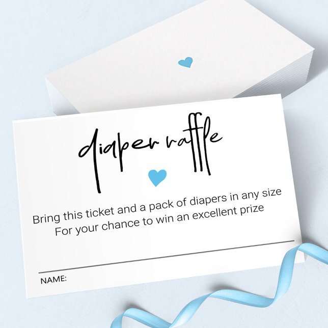 Boy Shower Diaper Raffle Ticket With Blue Heart Card (Creator Uploaded)