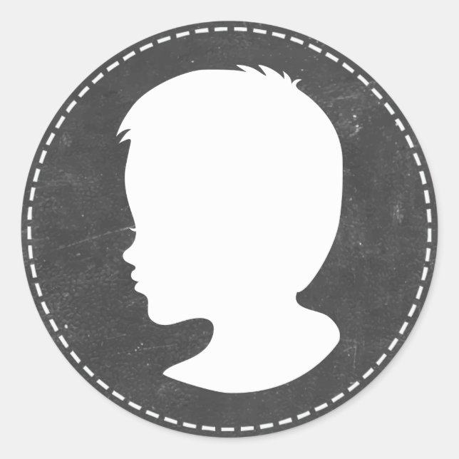 Boy Silhouette Chalkboard Baby Shower Favours Classic Round Sticker (Front)
