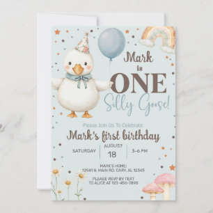 Boy Silly Goose 1st first birthday invite, goose. Invitation