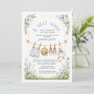 Boy Silly Goose Baby Shower Blue Wildflower Invitation