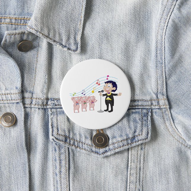 Boy Singing with Three Pigs Choir 7.5 Cm Round Badge (Creator Uploaded)