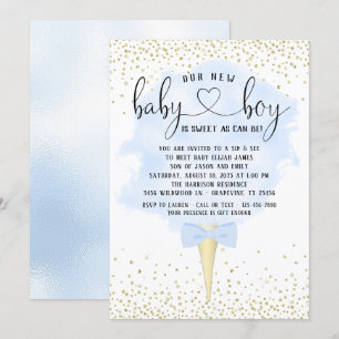 Boy Sip and See Cotton Candy Baby Shower Invitation
