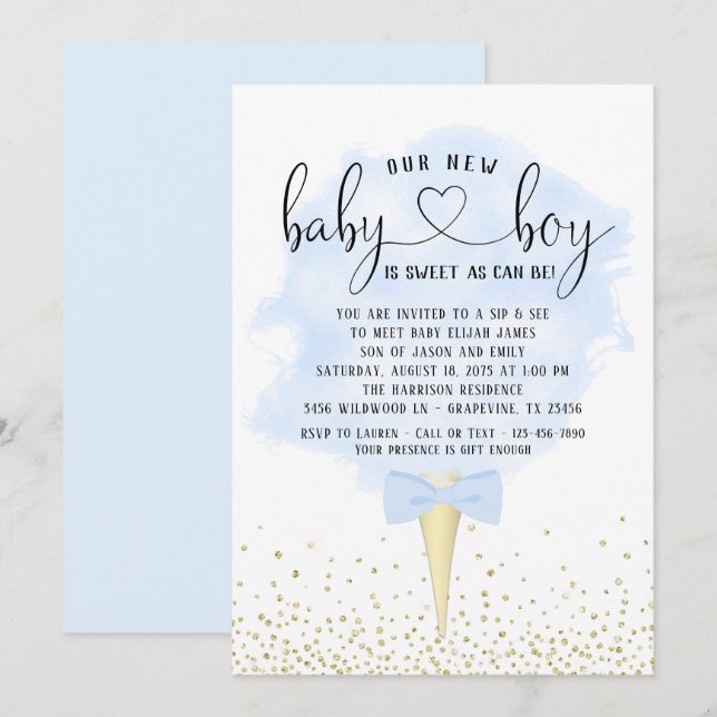 Boy Sip See Cotton Candy Baby Shower Invitation (Front/Back)