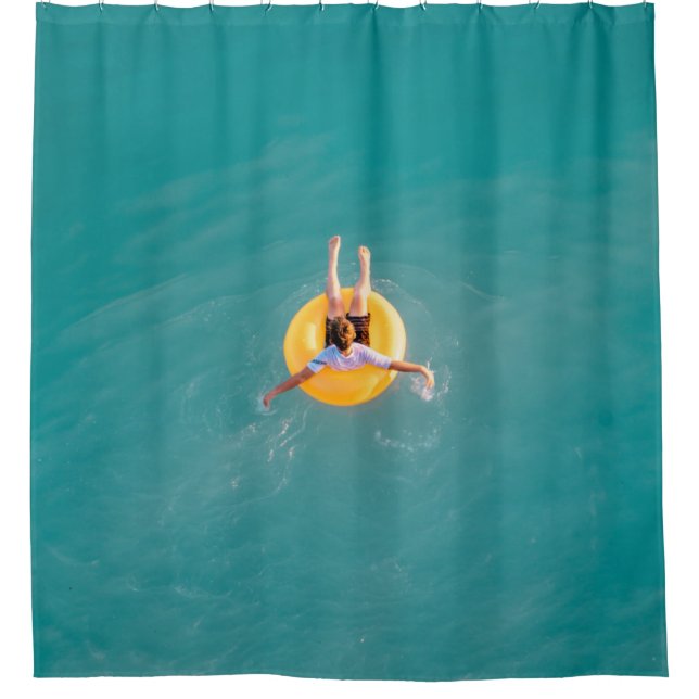 Boy sitting on buoy shower curtain (Front)