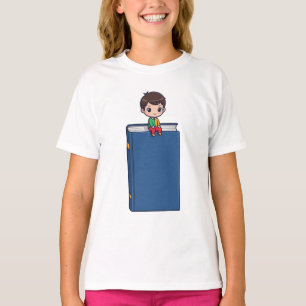 Boy Sitting on Giant Book Kids T-Shirt