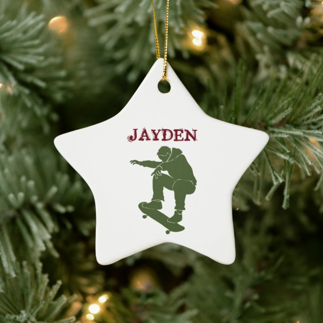 Boy Skateboarding Personalised Skateboarders Ceramic Tree Decoration (Tree)