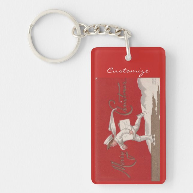 Boy Skating Vintage Thunder_Cove Christmas Key Ring (Front)
