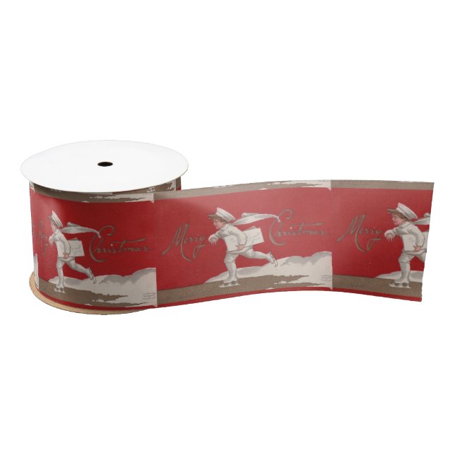 Boy Skating Vintage Thunder_Cove Christmas Satin Ribbon (Spool)