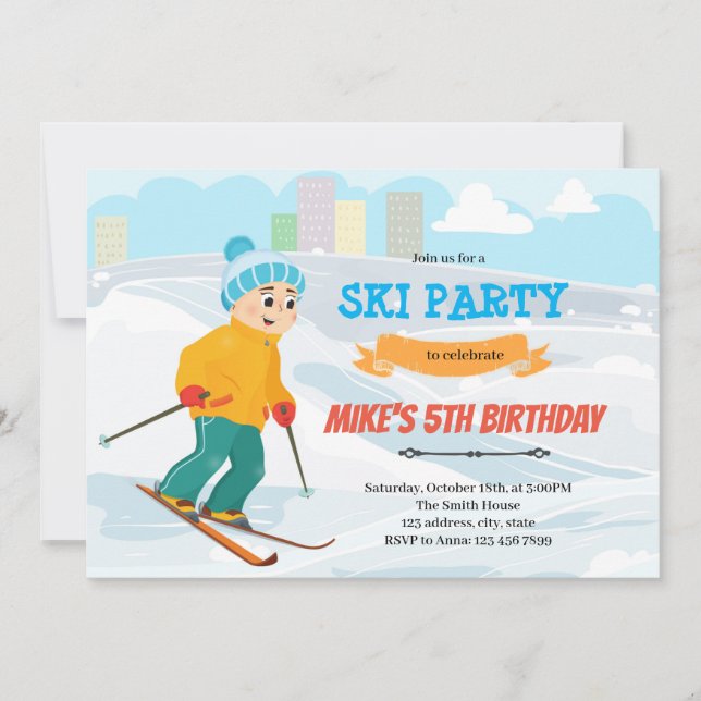 Boy ski birthday theme Invitation (Front)